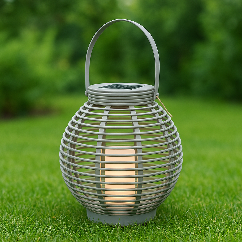 Garten Laterne Rattan-Optik 43,5 x Ø 38 cm Hellgrau Solarbetrieben Dekolicht