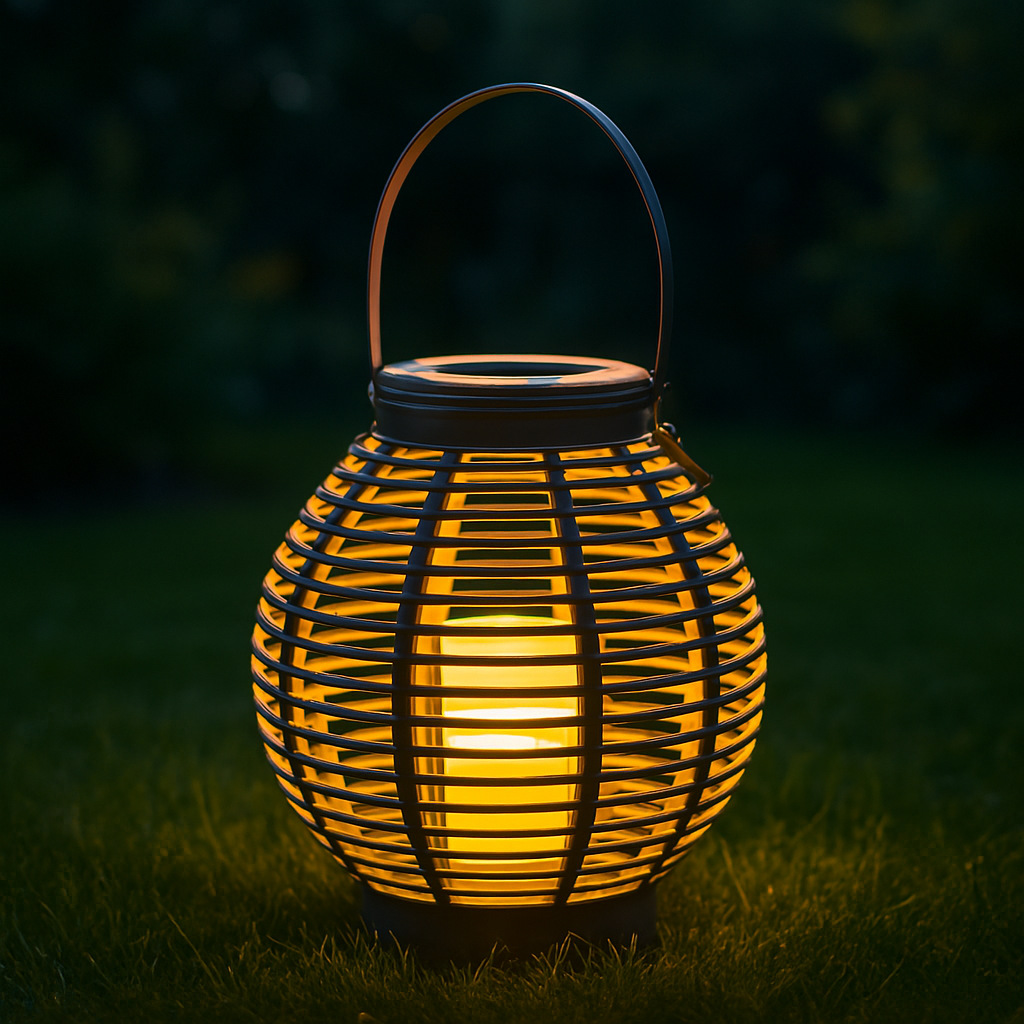 Garten Laterne Rattan-Optik 43,5 x Ø 38 cm Hellgrau Solarbetrieben Dekolicht