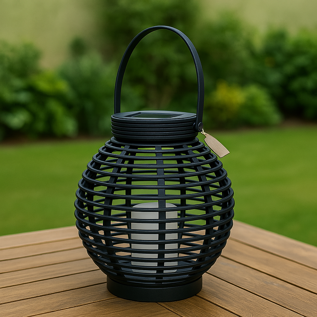 Garten Laterne Rattan-Optik 43,5 x Ø 38 cm Anthrazit Solarbetrieben Dekolicht